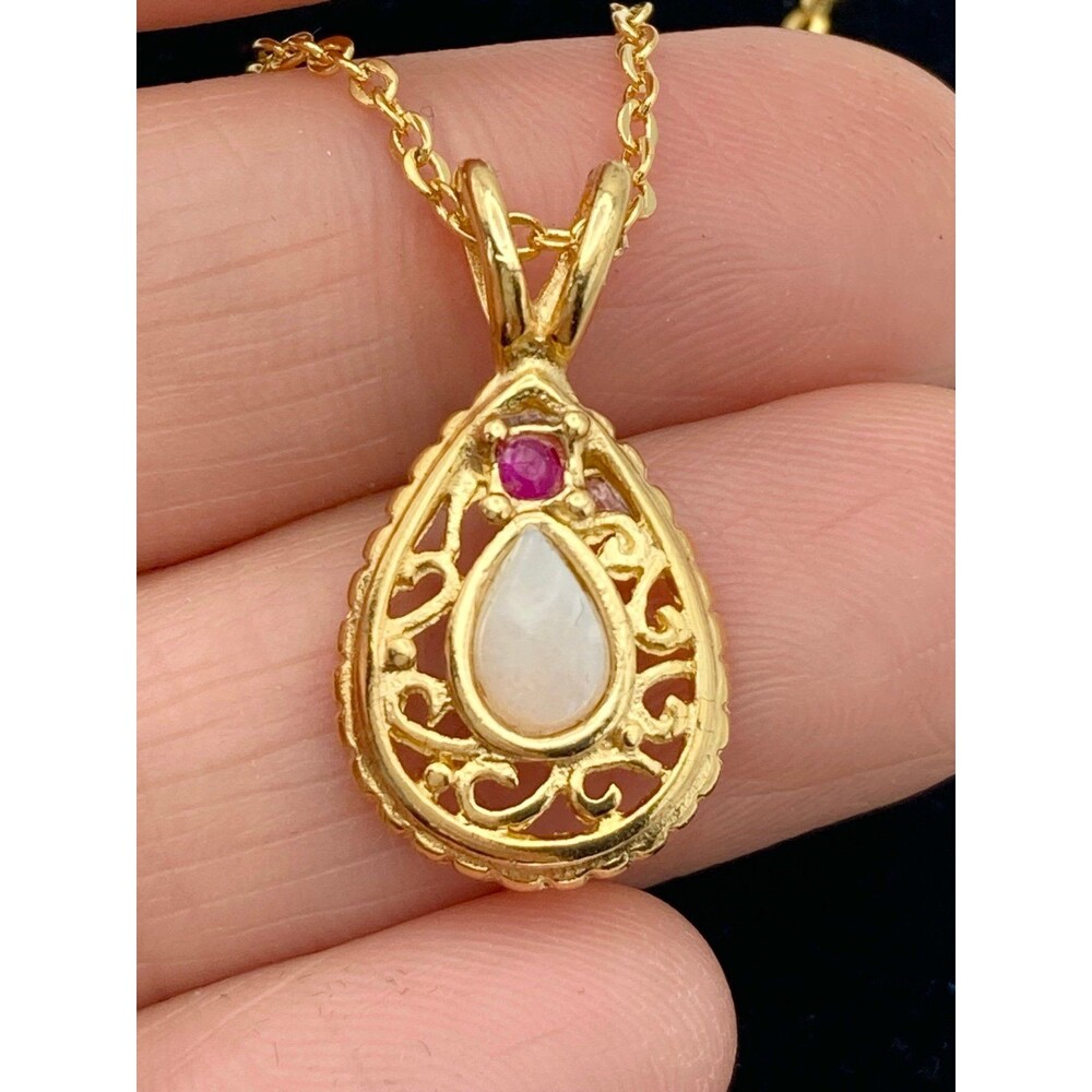 Van Doran gold plated genuine Opal ruby pendant Necklace